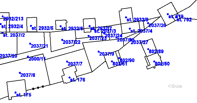 Parcela st. 2037/9 v KÚ Lančov, Katastrální mapa