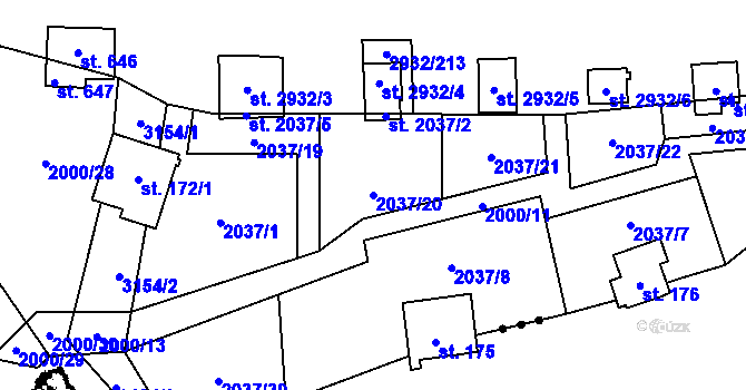 Parcela st. 2037/20 v KÚ Lančov, Katastrální mapa