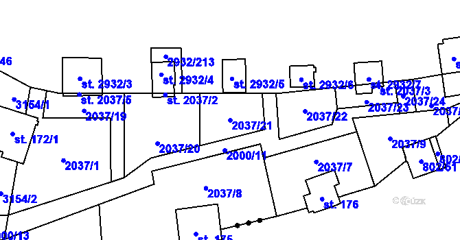 Parcela st. 2037/21 v KÚ Lančov, Katastrální mapa