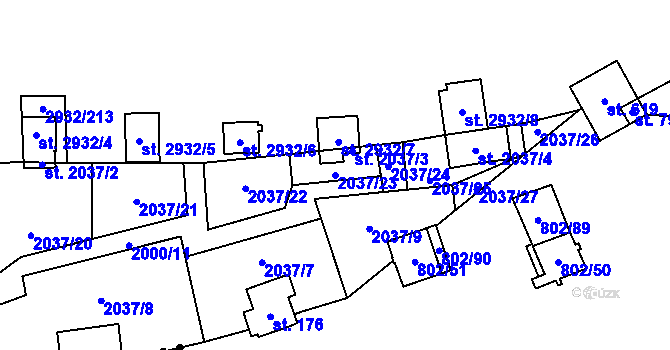 Parcela st. 2037/23 v KÚ Lančov, Katastrální mapa