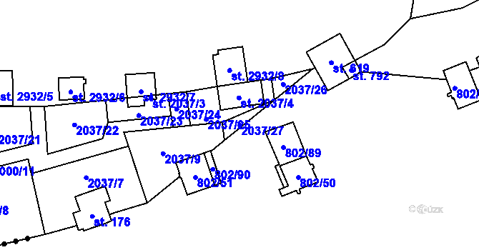Parcela st. 2037/27 v KÚ Lančov, Katastrální mapa