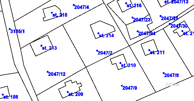 Parcela st. 2047/2 v KÚ Lančov, Katastrální mapa