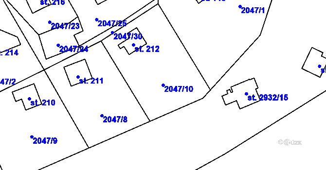 Parcela st. 2047/10 v KÚ Lančov, Katastrální mapa