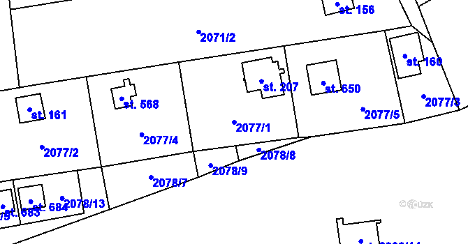 Parcela st. 2077/1 v KÚ Lančov, Katastrální mapa