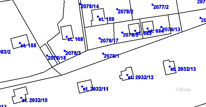 Parcela st. 2078/1 v KÚ Lančov, Katastrální mapa