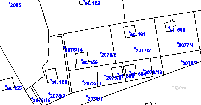 Parcela st. 2078/2 v KÚ Lančov, Katastrální mapa