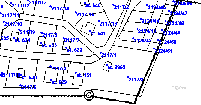 Parcela st. 2117/1 v KÚ Lančov, Katastrální mapa