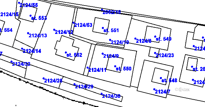 Parcela st. 2124/9 v KÚ Lančov, Katastrální mapa