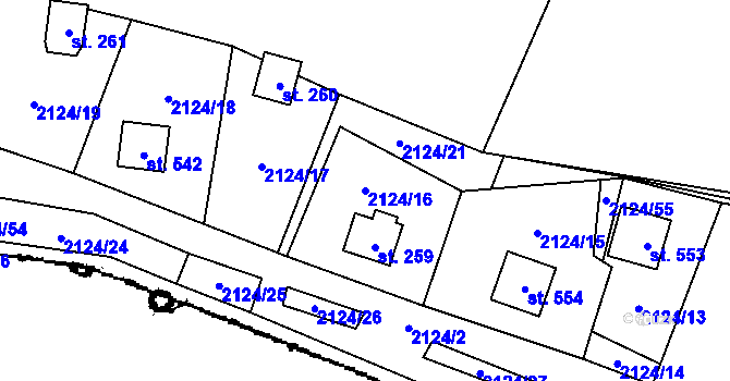 Parcela st. 2124/16 v KÚ Lančov, Katastrální mapa