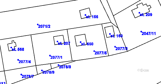 Parcela st. 650 v KÚ Lančov, Katastrální mapa