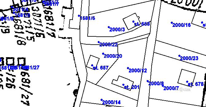 Parcela st. 2000/20 v KÚ Lančov, Katastrální mapa