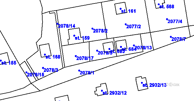 Parcela st. 2078/5 v KÚ Lančov, Katastrální mapa