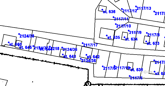 Parcela st. 2117/17 v KÚ Lančov, Katastrální mapa