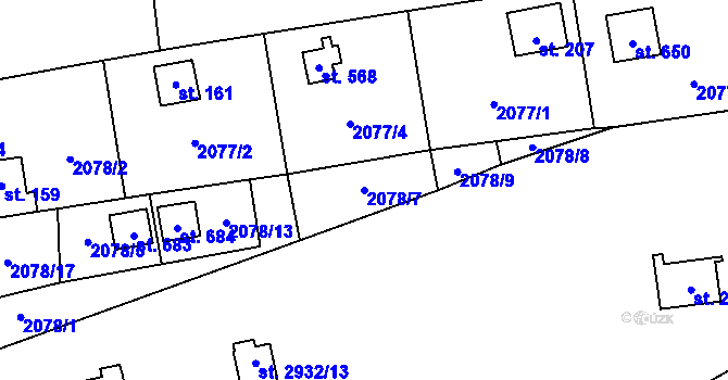 Parcela st. 2078/7 v KÚ Lančov, Katastrální mapa