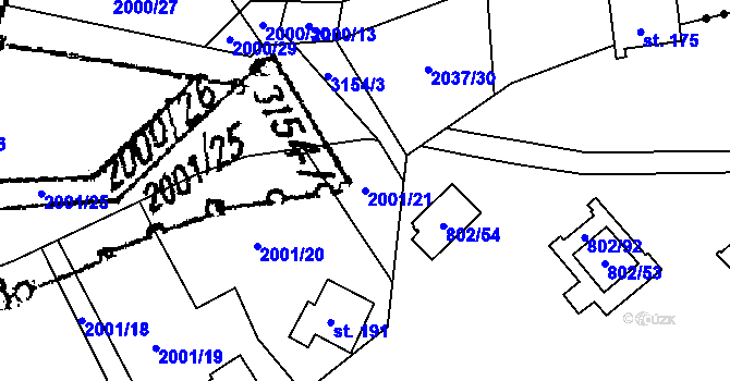 Parcela st. 2001/21 v KÚ Lančov, Katastrální mapa