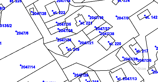 Parcela st. 2047/21 v KÚ Lančov, Katastrální mapa