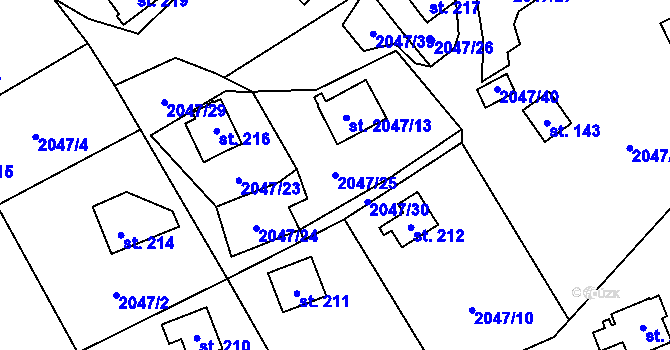 Parcela st. 2047/25 v KÚ Lančov, Katastrální mapa
