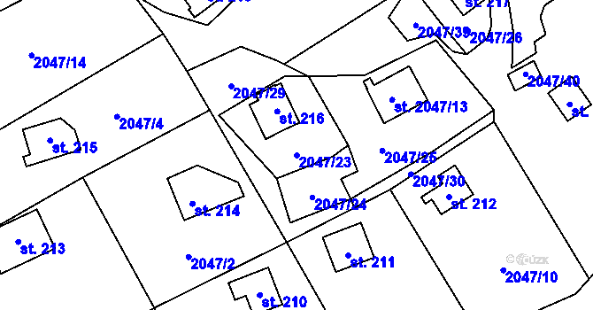 Parcela st. 2047/23 v KÚ Lančov, Katastrální mapa