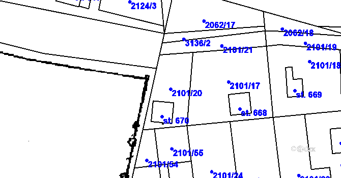 Parcela st. 2101/20 v KÚ Lančov, Katastrální mapa