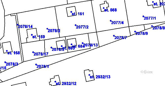 Parcela st. 2078/13 v KÚ Lančov, Katastrální mapa