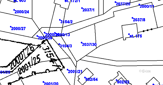 Parcela st. 2037/30 v KÚ Lančov, Katastrální mapa