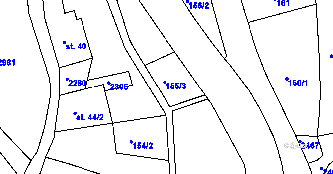 Parcela st. 155/3 v KÚ Horní Lánov, Katastrální mapa
