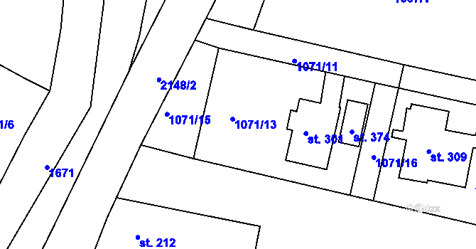 Parcela st. 1071/13 v KÚ Horní Lánov, Katastrální mapa