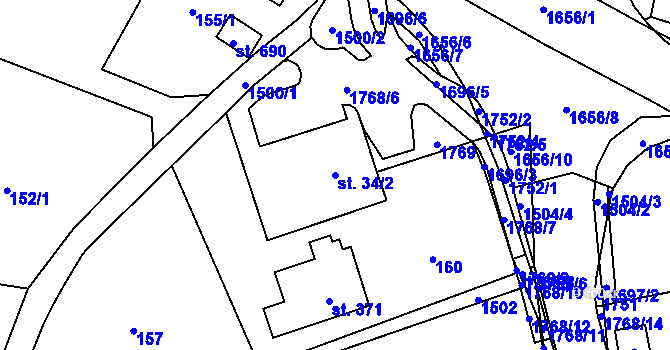 Parcela st. 34/2 v KÚ Prostřední Lánov, Katastrální mapa