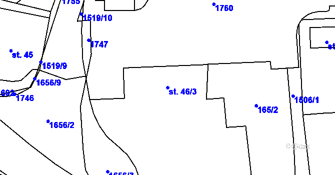 Parcela st. 46/3 v KÚ Prostřední Lánov, Katastrální mapa