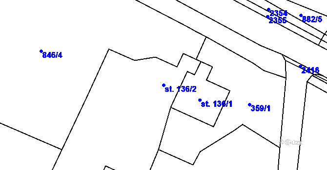Parcela st. 136/2 v KÚ Prostřední Lánov, Katastrální mapa
