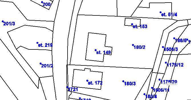 Parcela st. 149 v KÚ Prostřední Lánov, Katastrální mapa
