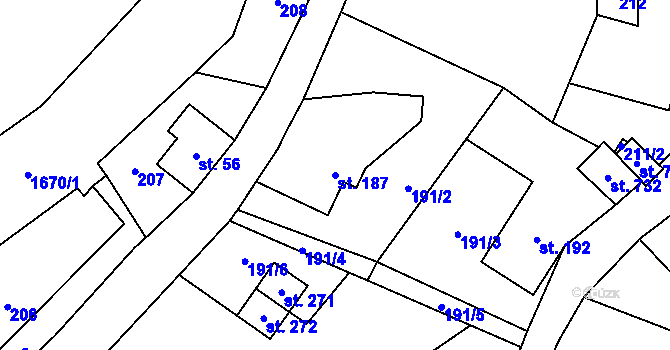 Parcela st. 187 v KÚ Prostřední Lánov, Katastrální mapa