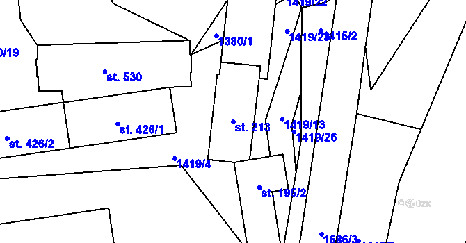 Parcela st. 213 v KÚ Prostřední Lánov, Katastrální mapa