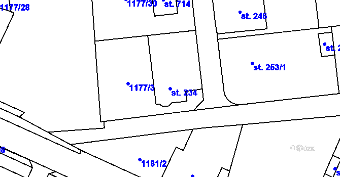 Parcela st. 234 v KÚ Prostřední Lánov, Katastrální mapa