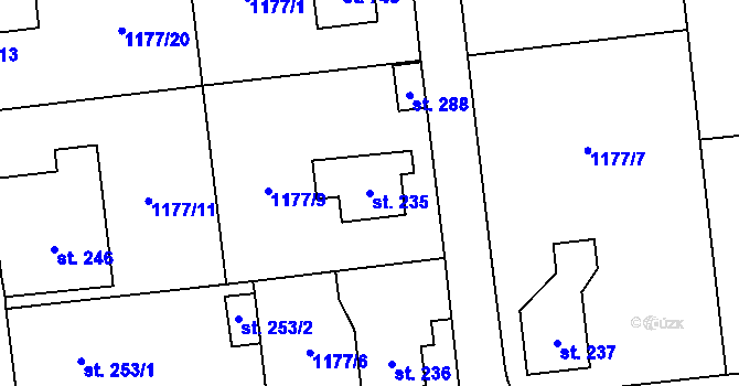 Parcela st. 235 v KÚ Prostřední Lánov, Katastrální mapa