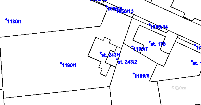 Parcela st. 243/1 v KÚ Prostřední Lánov, Katastrální mapa