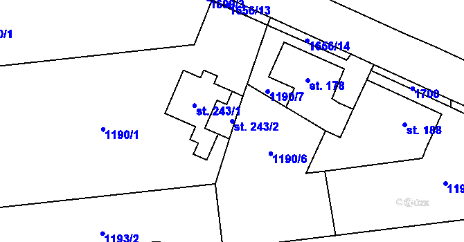 Parcela st. 243/2 v KÚ Prostřední Lánov, Katastrální mapa