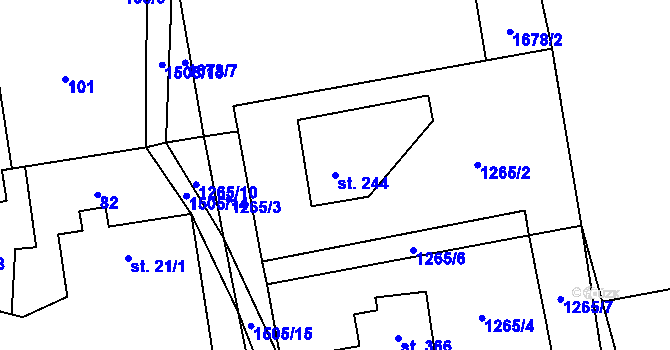 Parcela st. 244 v KÚ Prostřední Lánov, Katastrální mapa