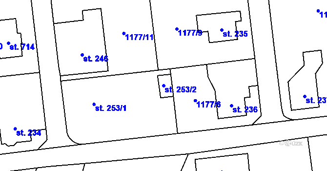 Parcela st. 253/2 v KÚ Prostřední Lánov, Katastrální mapa