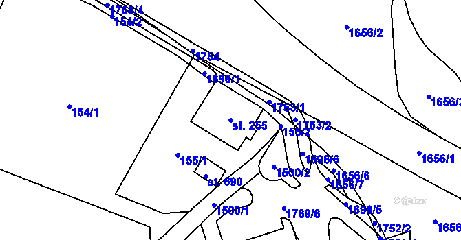 Parcela st. 255 v KÚ Prostřední Lánov, Katastrální mapa
