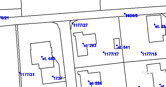 Parcela st. 283 v KÚ Prostřední Lánov, Katastrální mapa