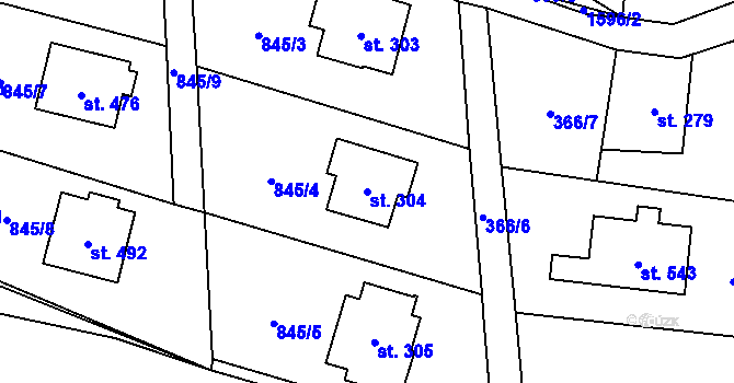 Parcela st. 304 v KÚ Prostřední Lánov, Katastrální mapa
