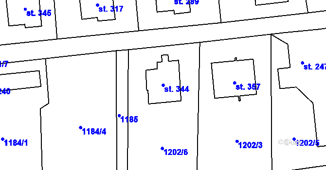 Parcela st. 344 v KÚ Prostřední Lánov, Katastrální mapa