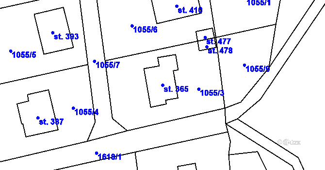 Parcela st. 365 v KÚ Prostřední Lánov, Katastrální mapa