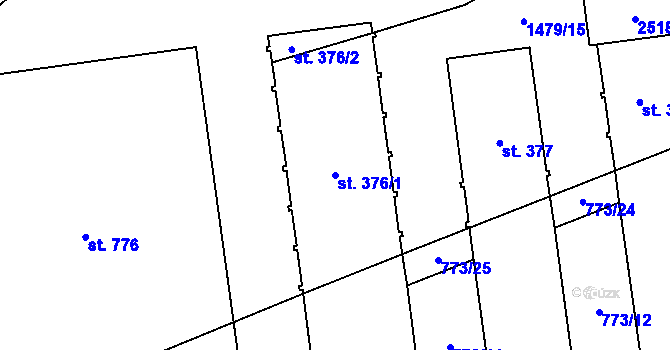 Parcela st. 376/1 v KÚ Prostřední Lánov, Katastrální mapa