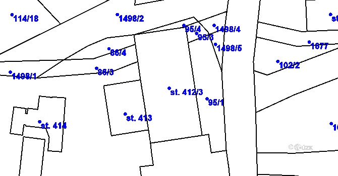 Parcela st. 412/3 v KÚ Prostřední Lánov, Katastrální mapa