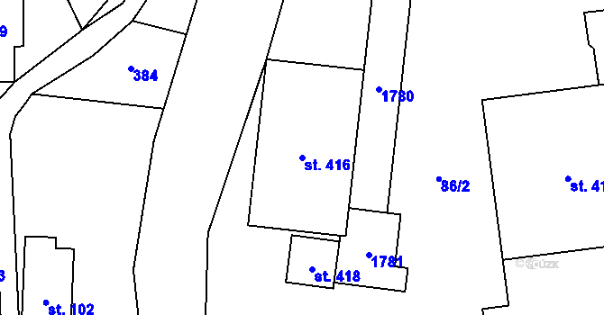 Parcela st. 416 v KÚ Prostřední Lánov, Katastrální mapa