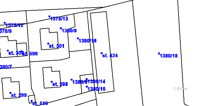 Parcela st. 424 v KÚ Prostřední Lánov, Katastrální mapa