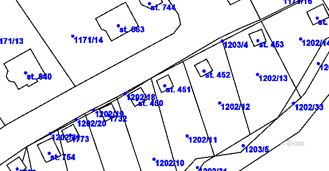 Parcela st. 451 v KÚ Prostřední Lánov, Katastrální mapa