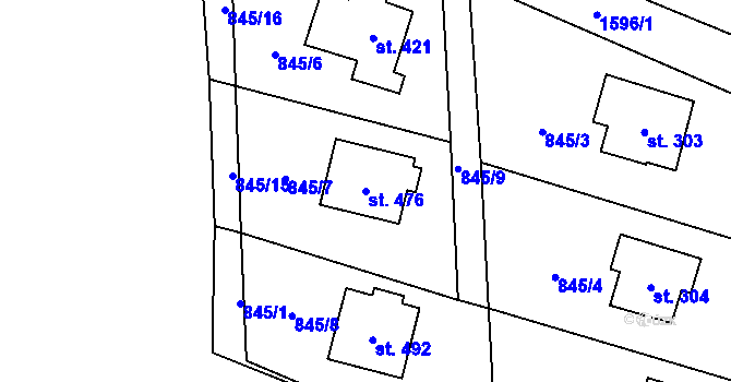 Parcela st. 476 v KÚ Prostřední Lánov, Katastrální mapa